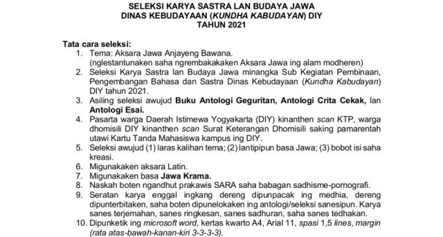 Seleksi Karya Sastra dan Budaya Jawa 2021